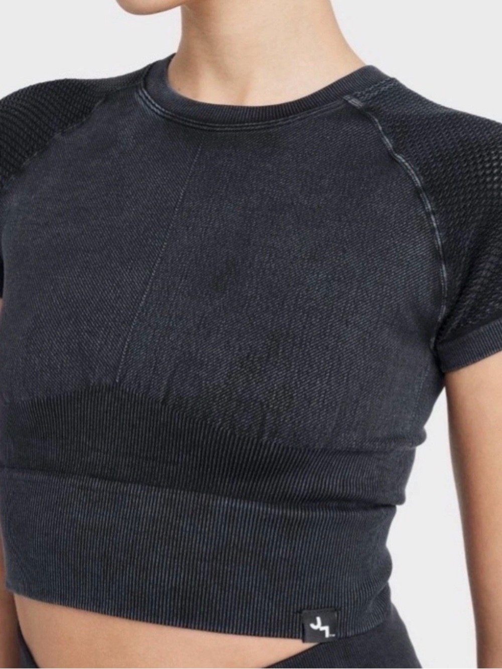 Joy Lab Women Tee Cropped Short Mesh Dolman Sleeve Stretch Black S D33